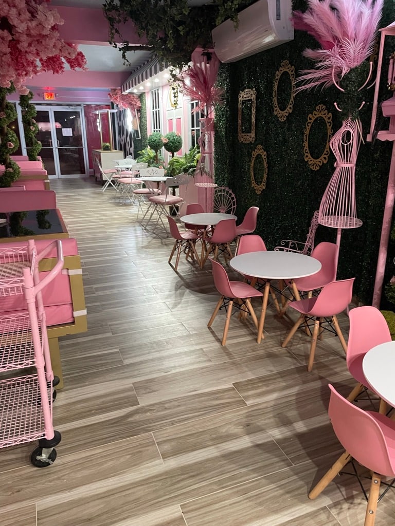 The pink café interior